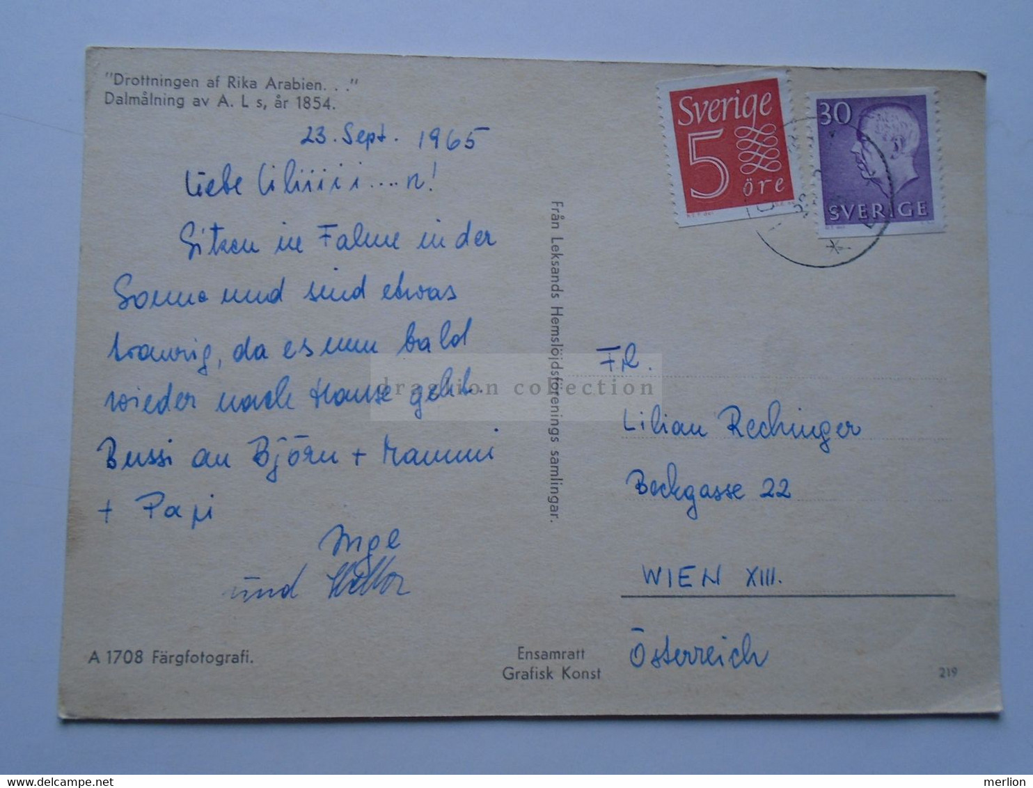 D175786  Postcard  Sweden 1965   Göteborg -    Sweden Art  Drottningen Af Rika Arabien Horse  To Lilian Rechinger, Wien - Otros & Sin Clasificación