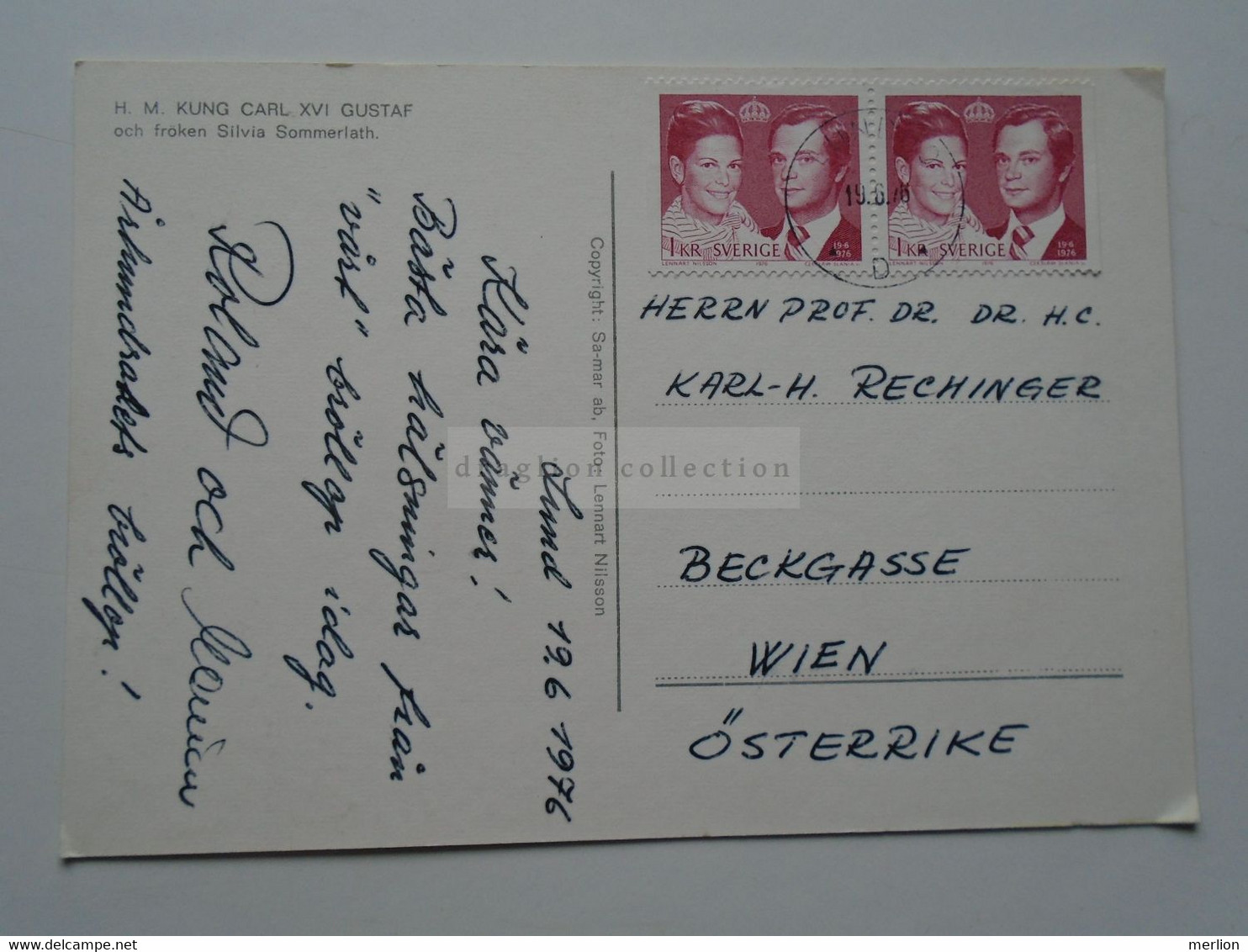 D175787  Postcard  Sweden 1976  H.M. Kung Carl XVI Gustaf   To K. H. Rechinger, Wien - Autres & Non Classés