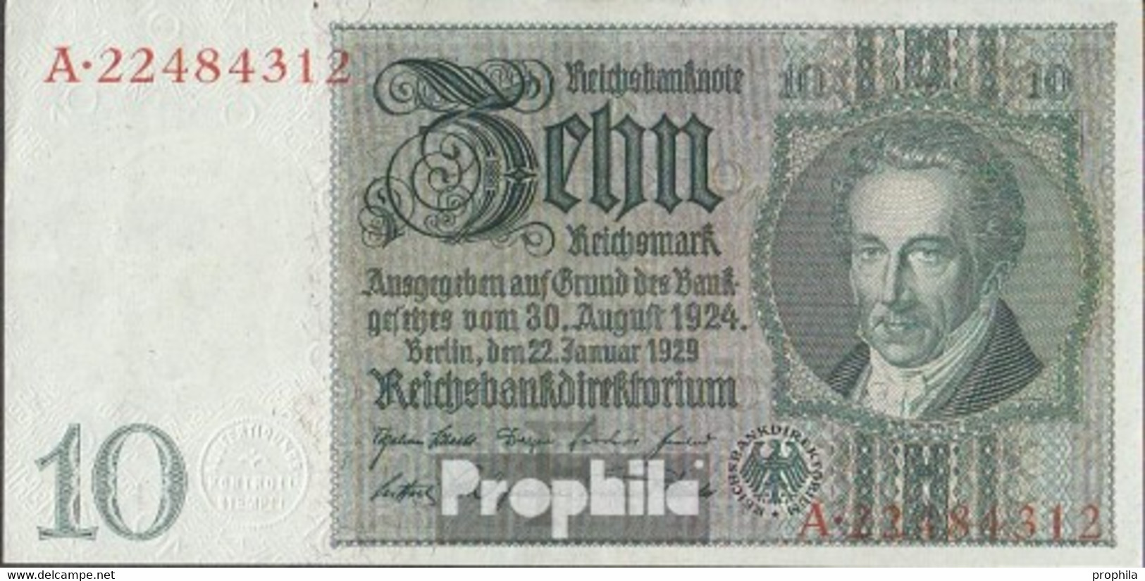 Deutsches Reich Rosenbg: 173a Udr.- Bst. F, Serien: A-F, Wz. Thaer Gebraucht (III) 1929 10 Reichsmark - 10 Mark