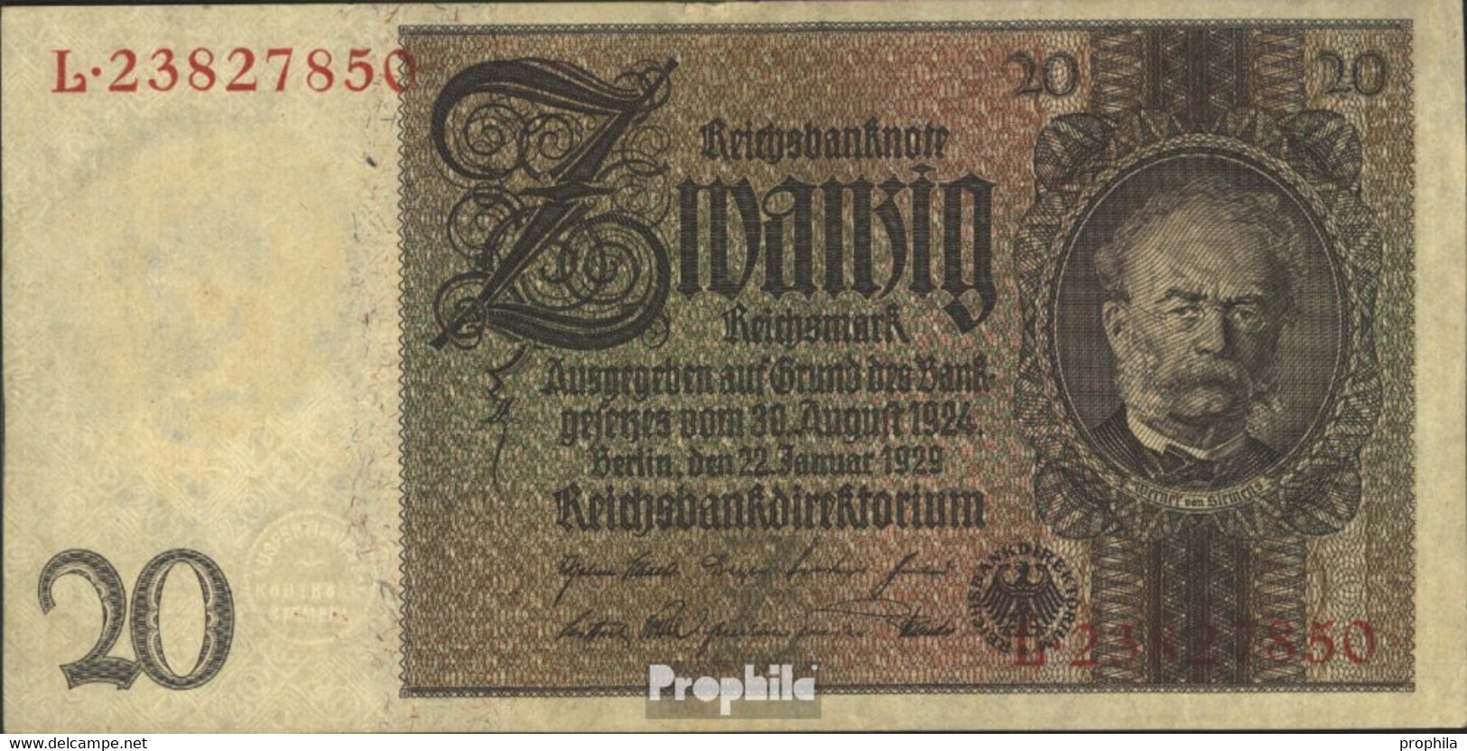 Deutsches Reich Rosenbg: 174a, Udr.-Bst.: Z, Serien: L-P Gebraucht (III) 1929 20 Reichsmark - 20 Mark