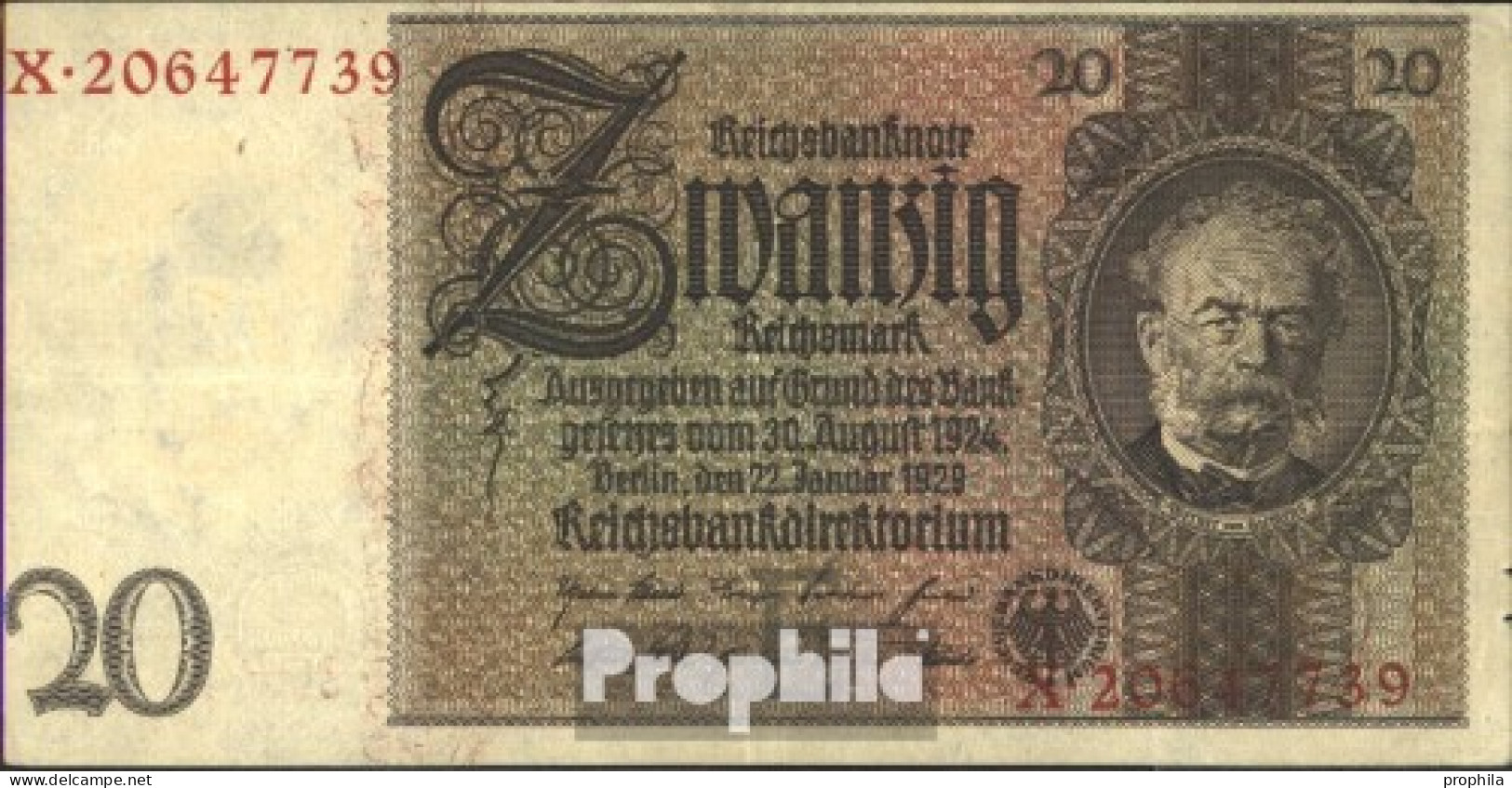 Deutsches Reich Rosenbg: 174a, Udr.-Bst.: E, Serien: V-Z Gebraucht (III) 1929 20 Reichsmark - 20 Mark