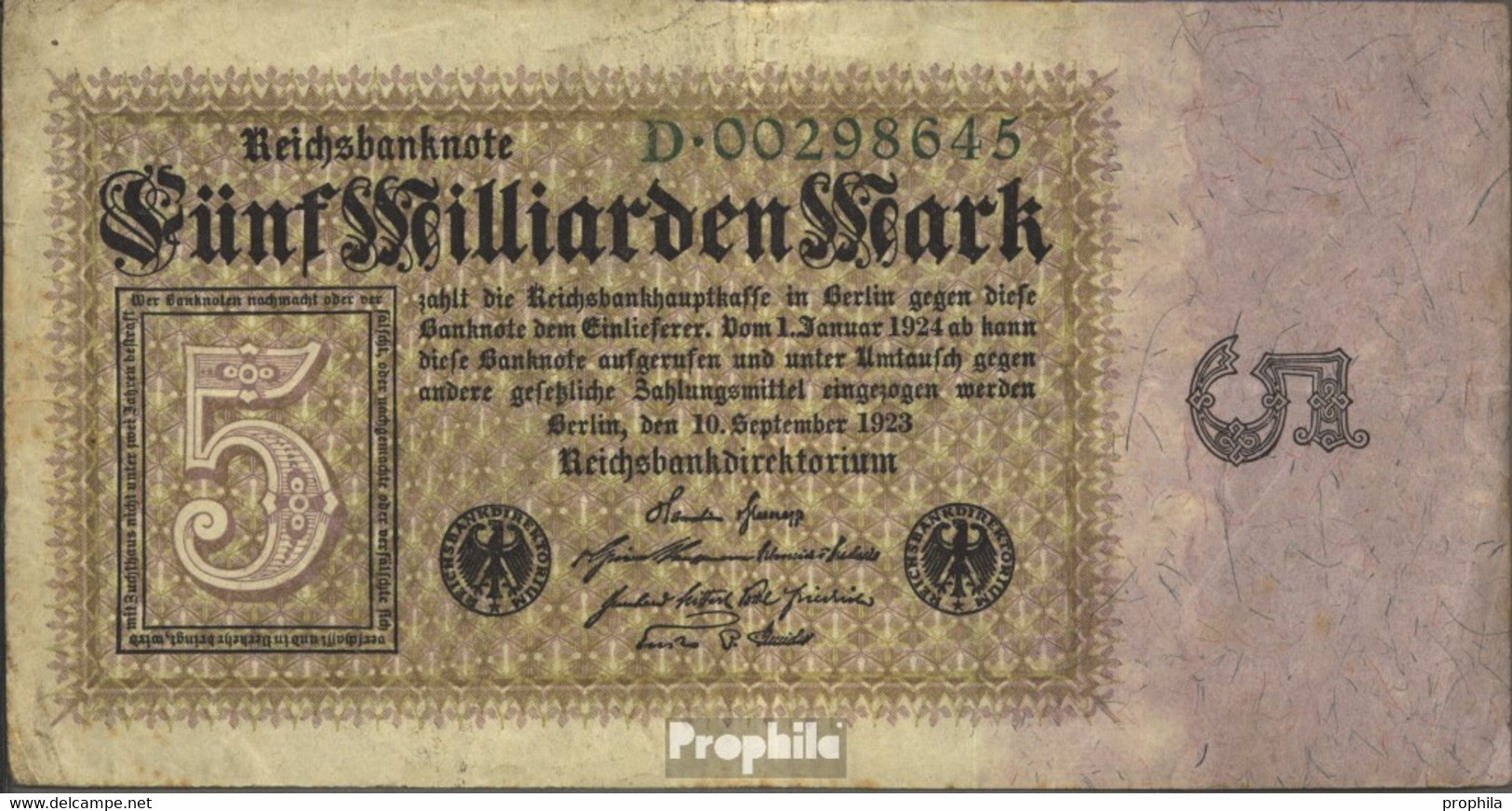 Deutsches Reich Rosenbg: 112a, Reichsdruckerei Wasserzeichen Eichenlaub Gebraucht (III) 1923 5 Milliarden Mark - 5 Miljard Mark