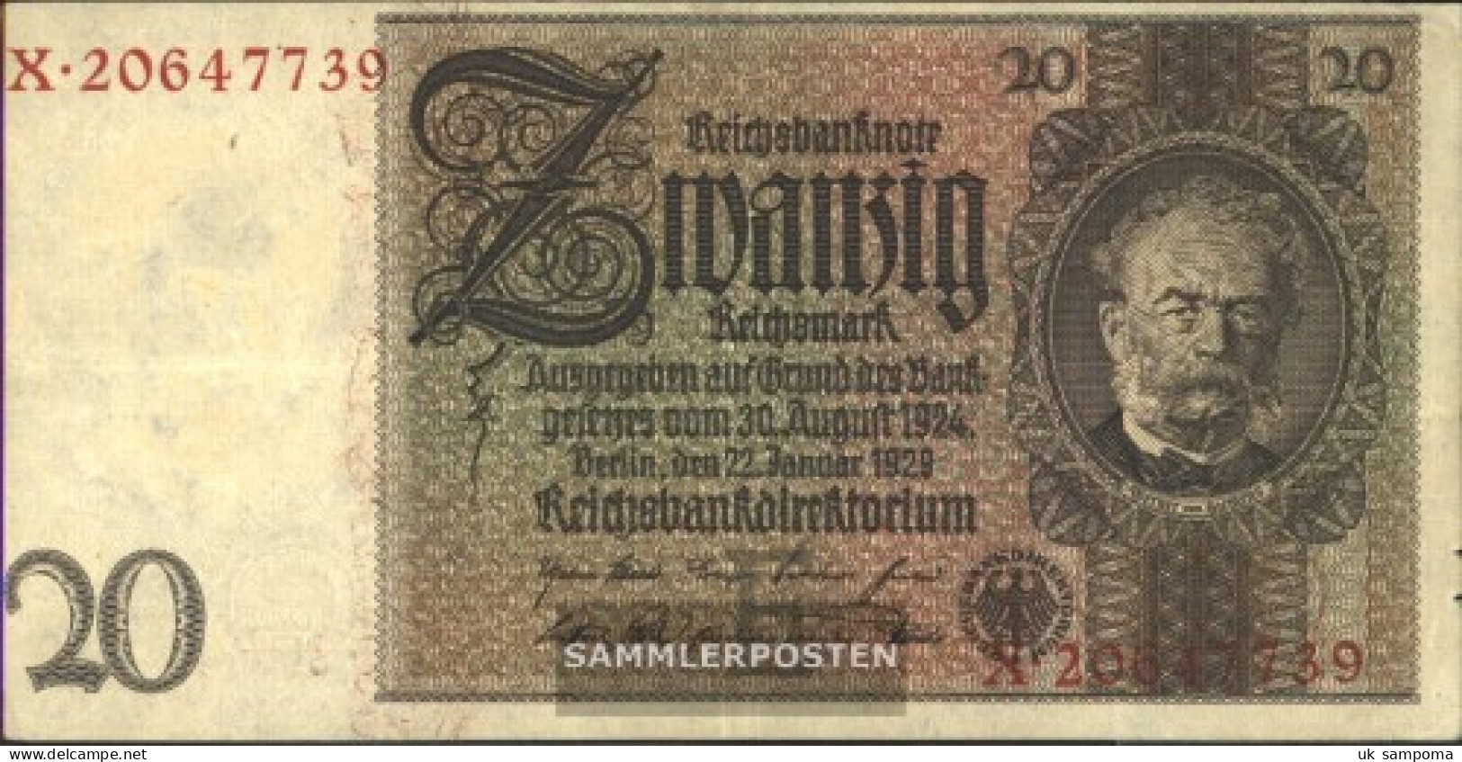 German Empire Rosenbg: 174a, Udr.-Bst.: E, Series: V-z Used (III) 1929 20 Reichsmark - 20 Mark