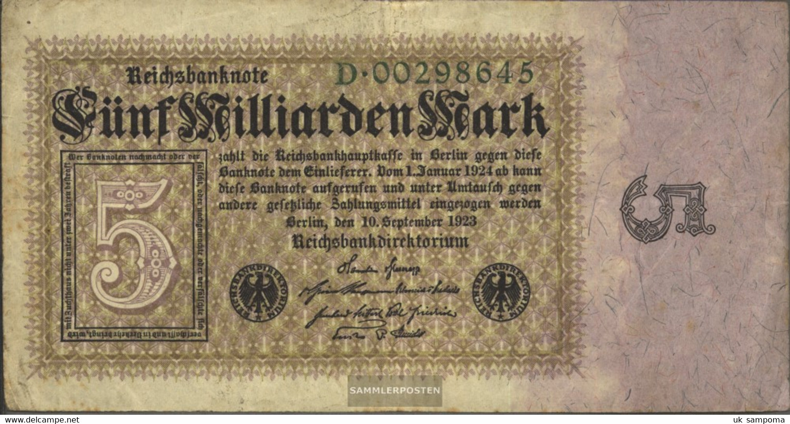 German Empire Rosenbg: 112a, Empire Printing Watermark Eichenlaub Used (III) 1923 5 Billion Mark - 5 Mrd. Mark