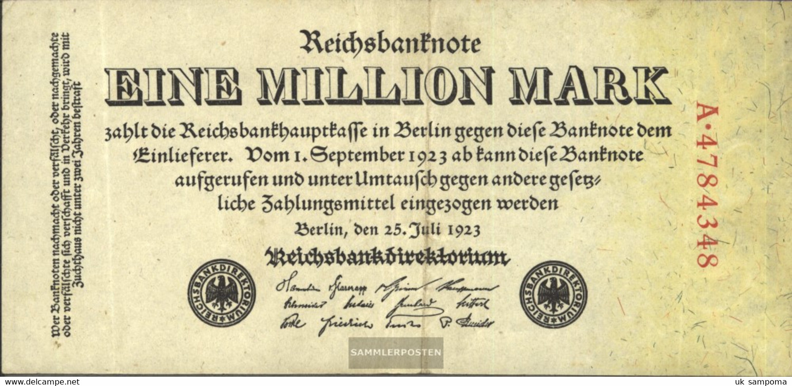 German Empire Rosenbg: 92a, Empire Printing Used (III) 1923 1 Million Mark - 1 Mio. Mark