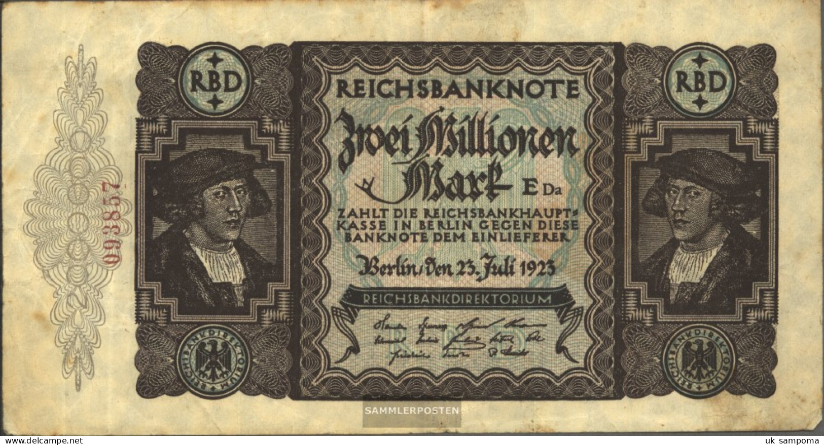 German Empire Rosenbg: 89a, KontrollnuMillimeterer 16 Millimeter Long Used (III) 1923 2 Million Mark - 2 Miljoen Mark