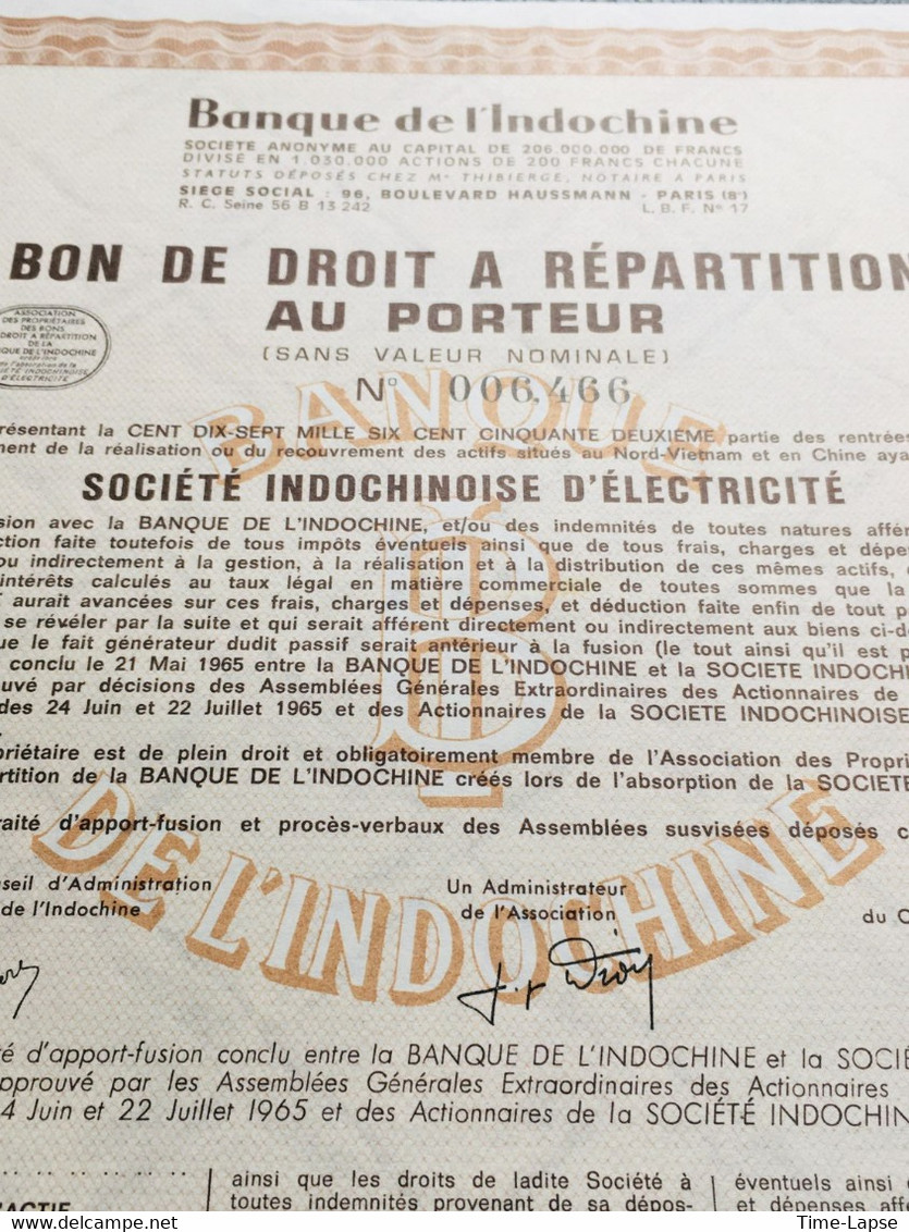 Lot De 4 ACTIONS - Bons Au Porteur - Banque De L'Indochine - Société Indochinoise D'électricité - Electricidad & Gas