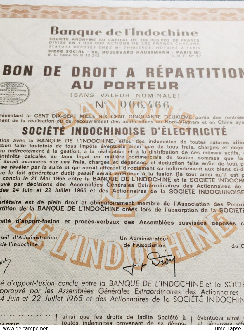 Lot De 4 ACTIONS - Bons Au Porteur - Banque De L'Indochine - Société Indochinoise D'électricité - Electricité & Gaz