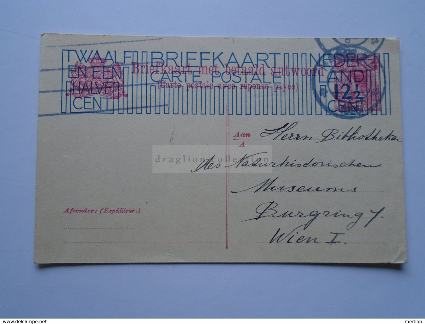 D175802 Briefkaart Opdruk Twaalf En Een Halve Cent 1925 Bibliotheek HAARLEM   K. H. Rechinger, Naturhistorisches M. Wien - Other & Unclassified