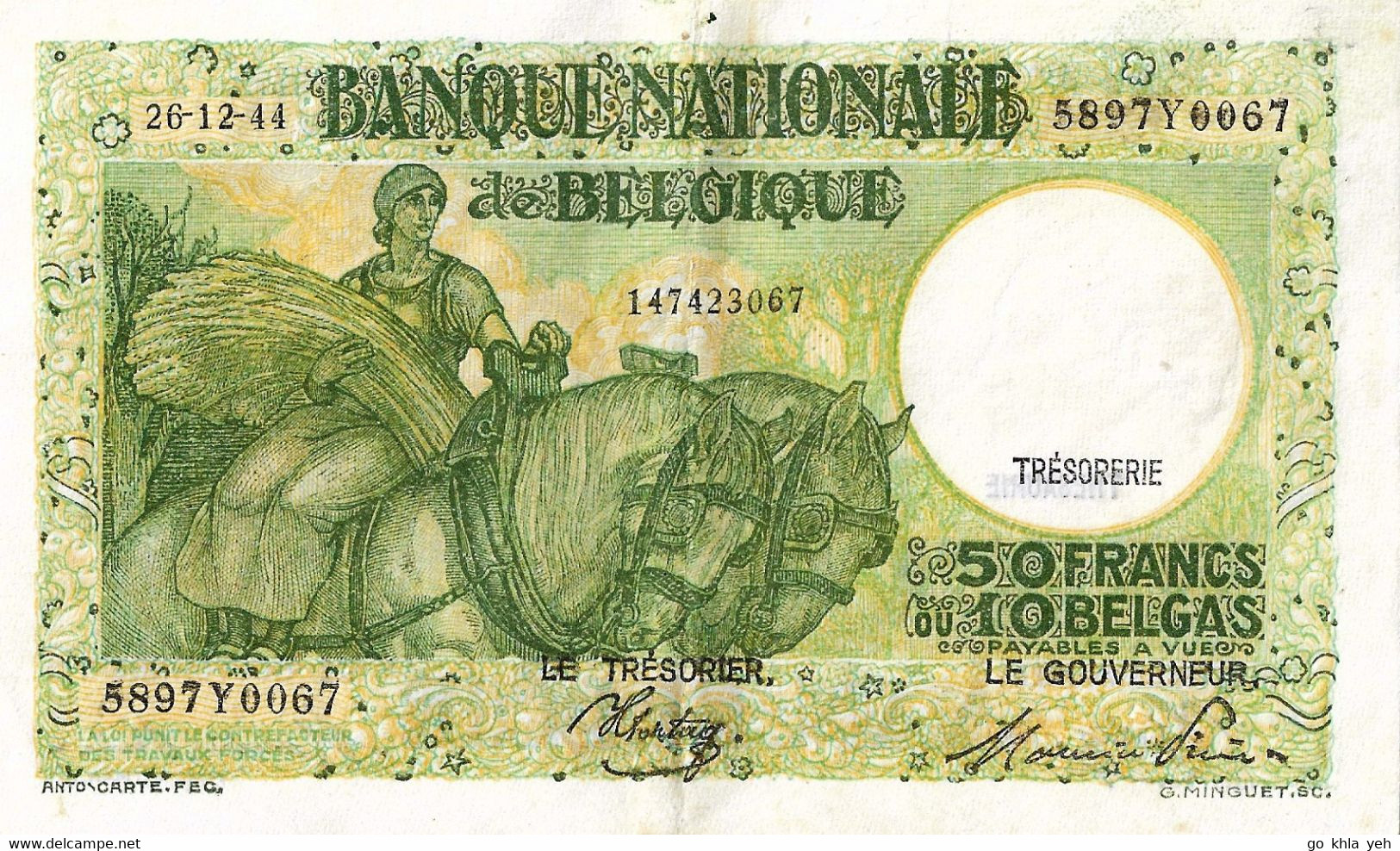 BELGIQUE  1944 50 FRANC - P.106a SUP EF - 50 Franchi