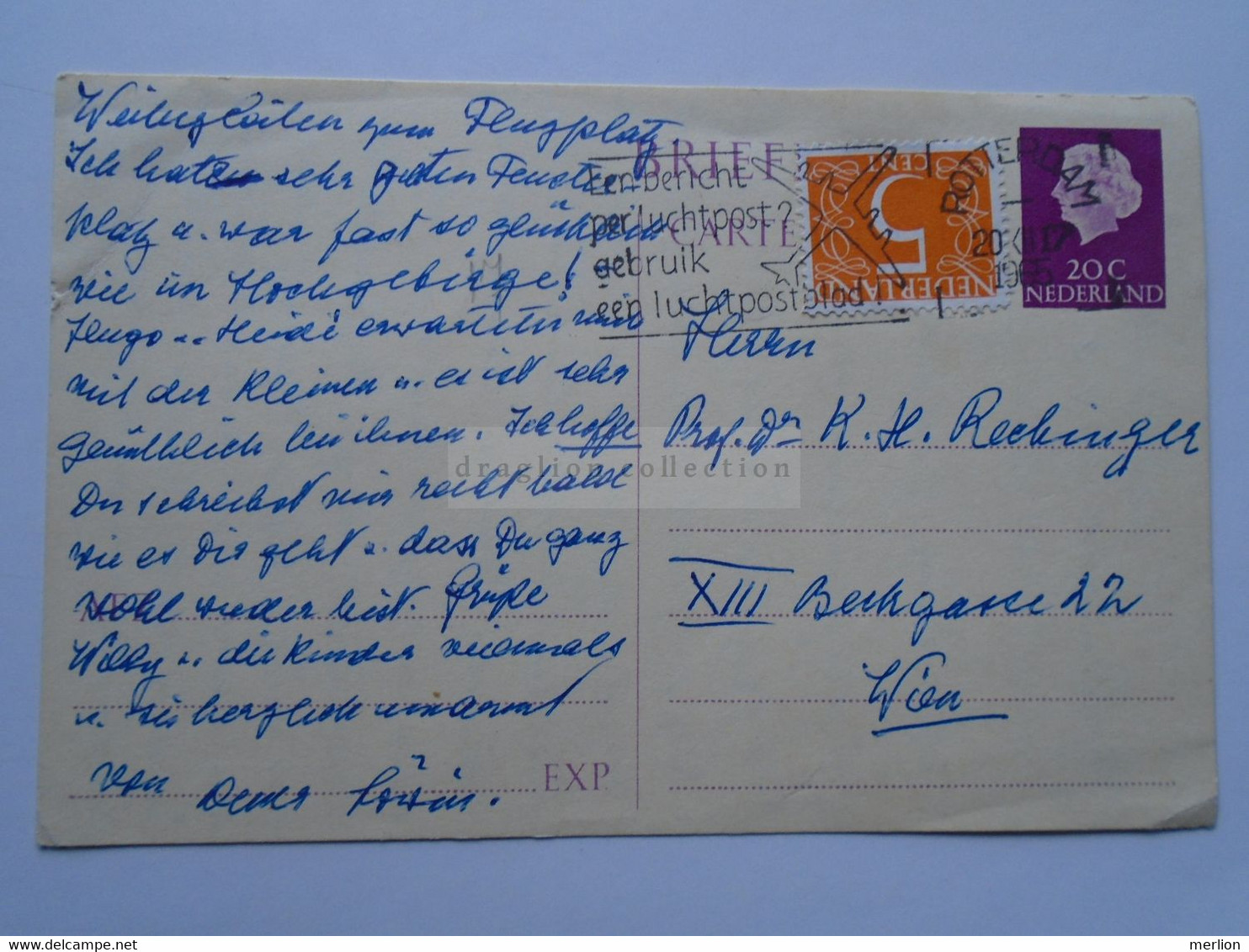 D175809 Netherlands 1965 Rotterdam  Postal Stationery Sent To  K. H. Rechinger Botanist- Naturhistorisches Museum  Wien - Sonstige & Ohne Zuordnung