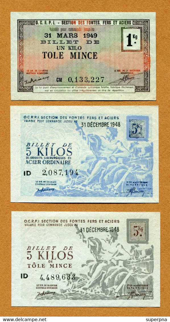 BILLET MATIERE : Collection De 12 Billets Différents (fer - Fonte - Tôle - Acier) 1948 - Bonds & Basic Needs