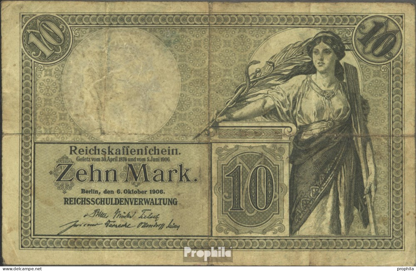 Deutsches Reich Rosenbg: 27b, 7stellige Kontrollnummer Gebraucht (III) 1906 10 Mark - 10 Mark