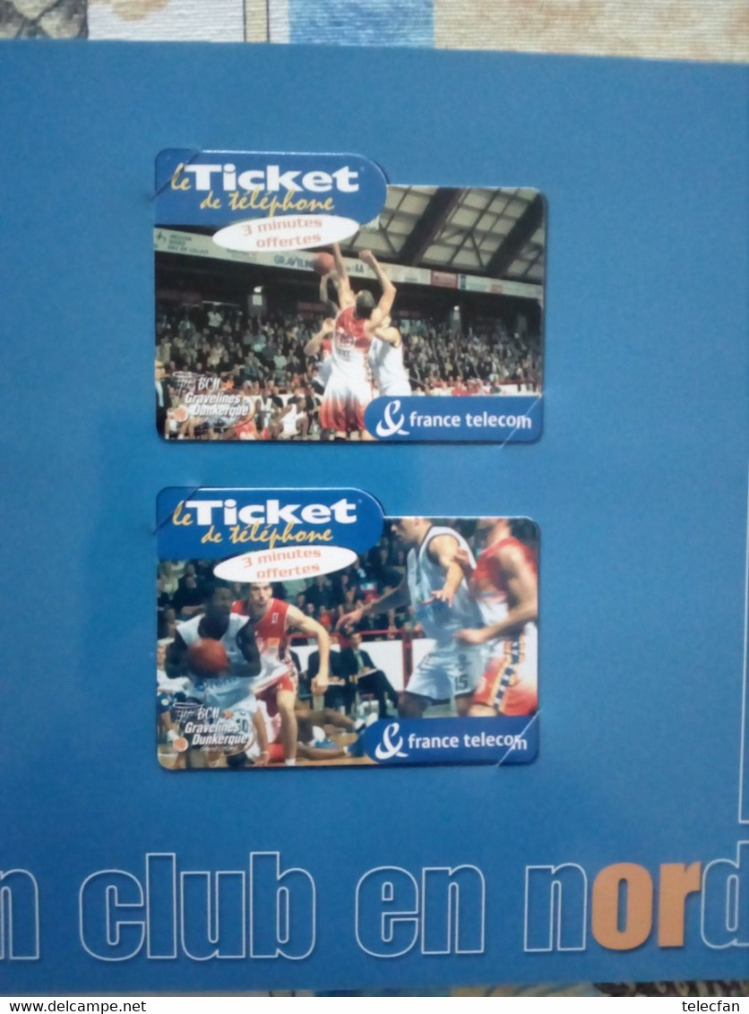 FRANCE ENCART 2 TICKET PRIVES FRANCE TELECOM  BASKET GRAVELINES DUNKERQUE NEUFS - FT