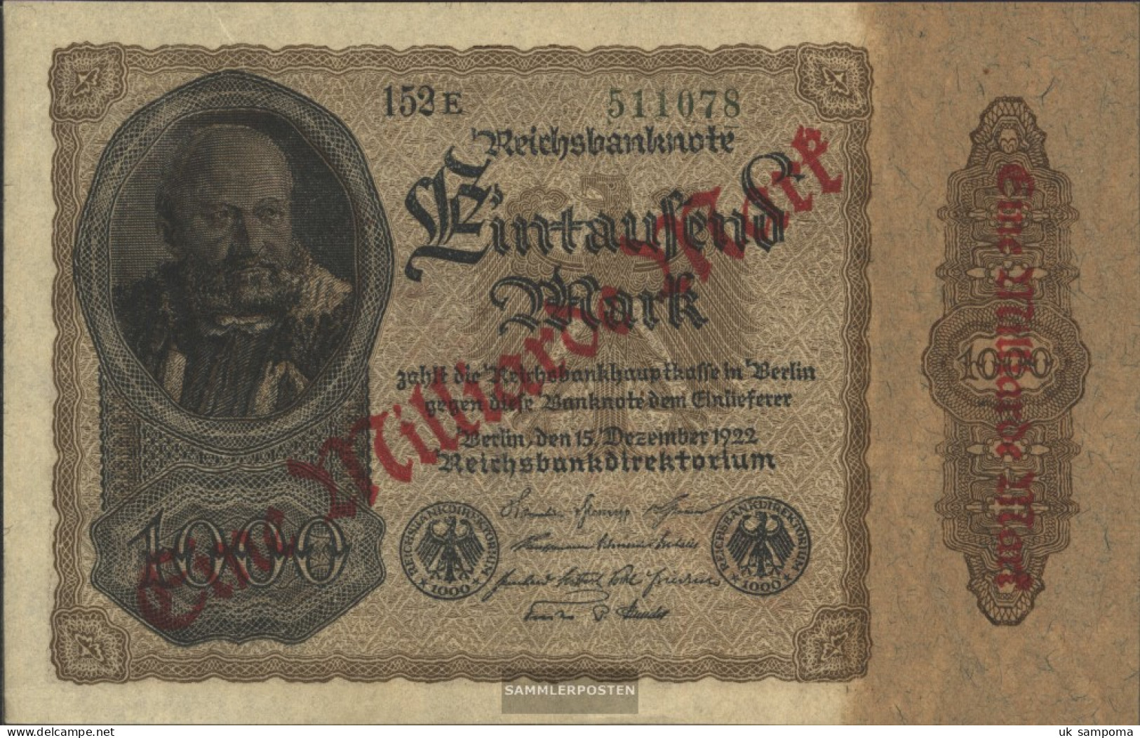 German Empire Rosenbg: 110e, Privatfirmendruck Green Kontrollnummer, Black FZ Used (III) 1923 1 Billion On 1000 Mark - 1 Mrd. Mark