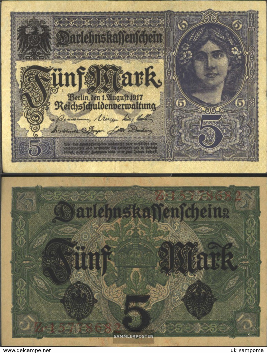 German Empire Rosenbg: 54c, 8stellige Kontrollnummer, Vs. Grauviolett Used (III) 1917 5 Mark - 5 Mark