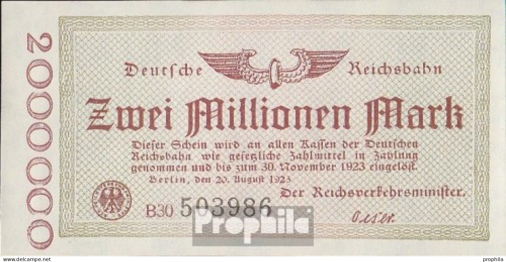 Berlin Pick-Nr: S1012c Inflationsgeld Der Deutschen Reichsbahn Berlin Gebraucht (III) 1923 2 Millionen Mark - 2 Miljoen Mark