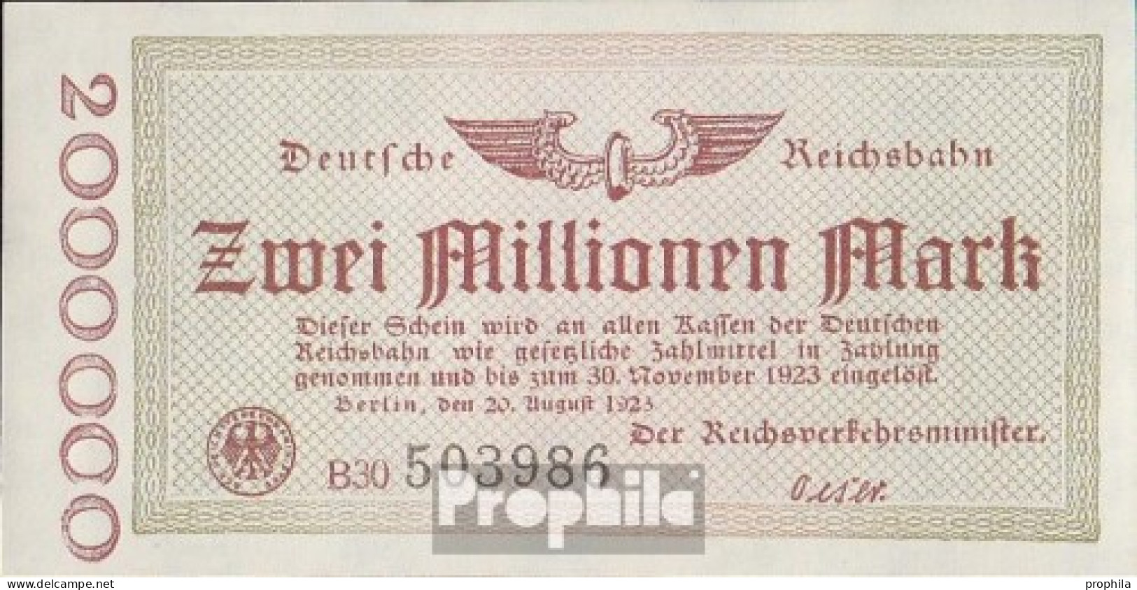 Berlin Pick-Nr: S1012c Inflationsgeld Der Deutschen Reichsbahn Berlin Gebraucht (III) 1923 2 Millionen Mark - 2 Millionen Mark