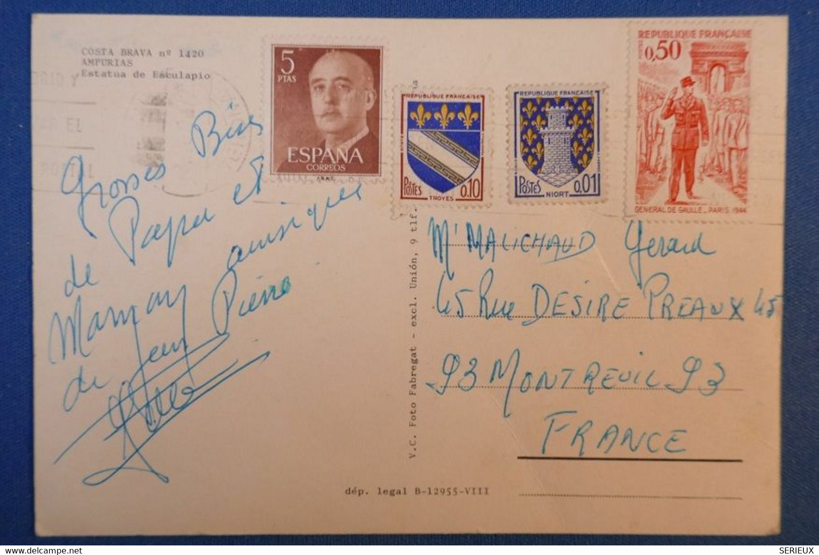 B64 FRANCE ESPAGNE CARTE 1965 + COMBINAISON BINATIONALE - Brieven En Documenten