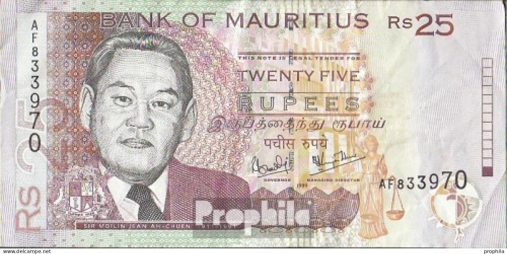 Mauritius Pick-Nr: 49a Gebraucht (III) 1999 25 Rupees - Mauricio