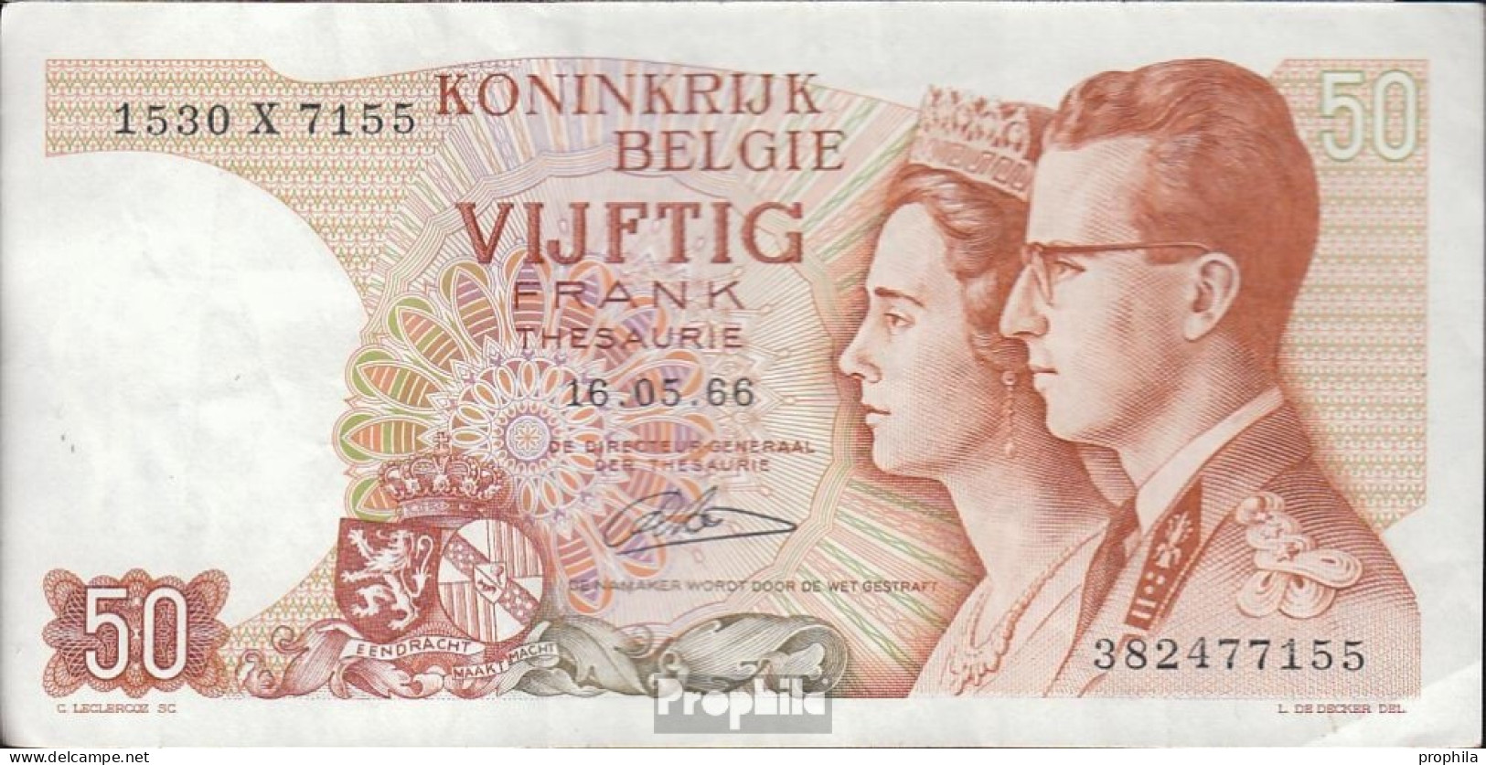 Belgien Pick-Nr: 139, Signatur 21 Gebraucht (III) 1966 50 Francs - Andere & Zonder Classificatie