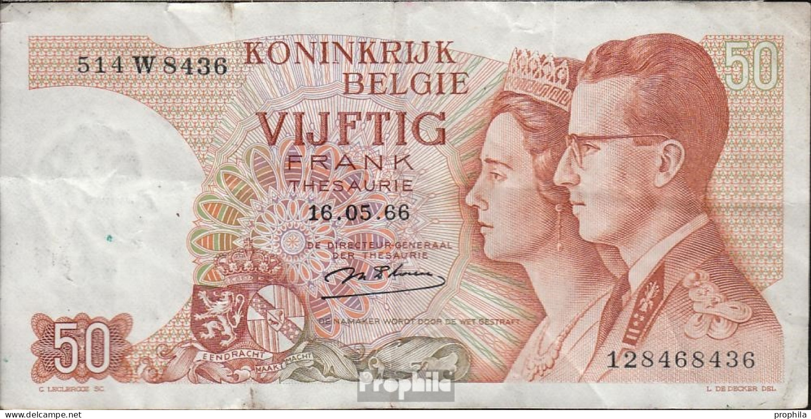 Belgien Pick-Nr: 139, Signatur 18 Gebraucht (III) 1966 50 Francs - Otros & Sin Clasificación