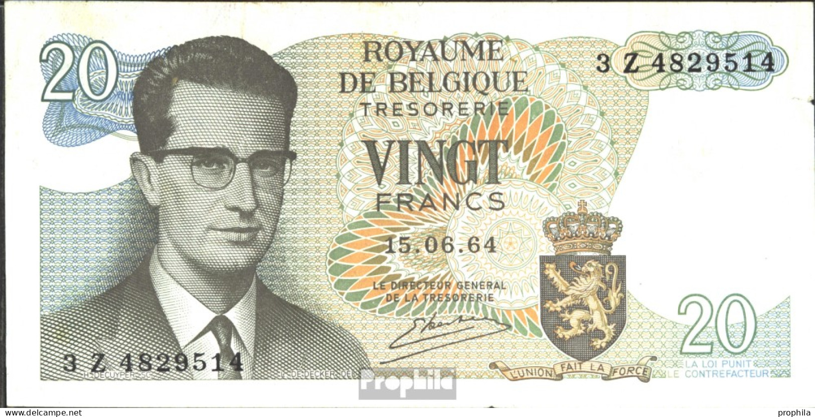 Belgien Pick-Nr: 138, Signatur 20 Gebraucht (III) 1964 20 Francs - Otros & Sin Clasificación