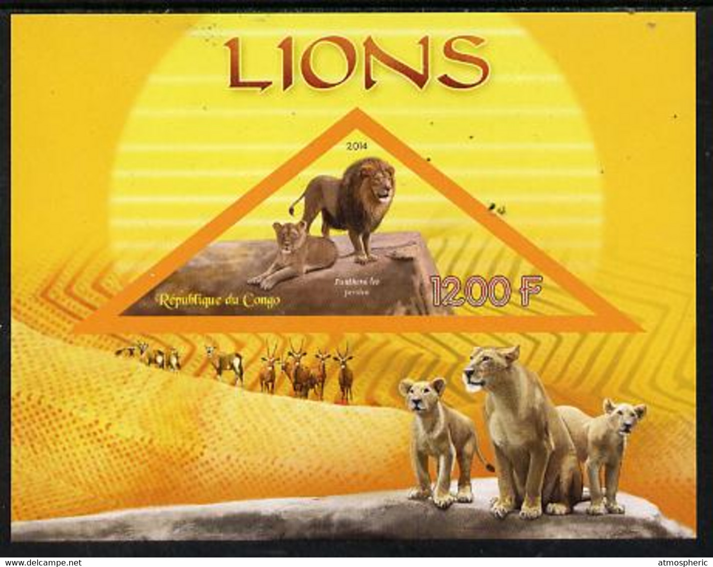 2014 Lions Imperf S/sheet Containing One Triangular-shaped Value U/M - Autres & Non Classés