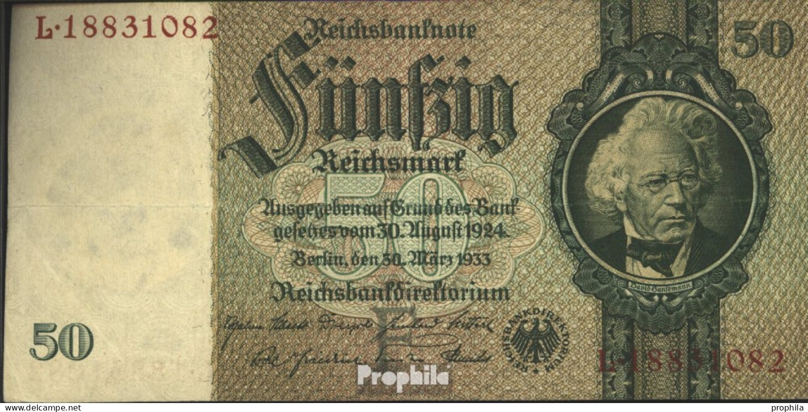 Deutsches Reich Rosenbg: 175b, Udr.-Bst.: F, Serien: L-P, KN 8-stellig Gebraucht (III) 1933 50 Reichsmark - 50 Reichsmark