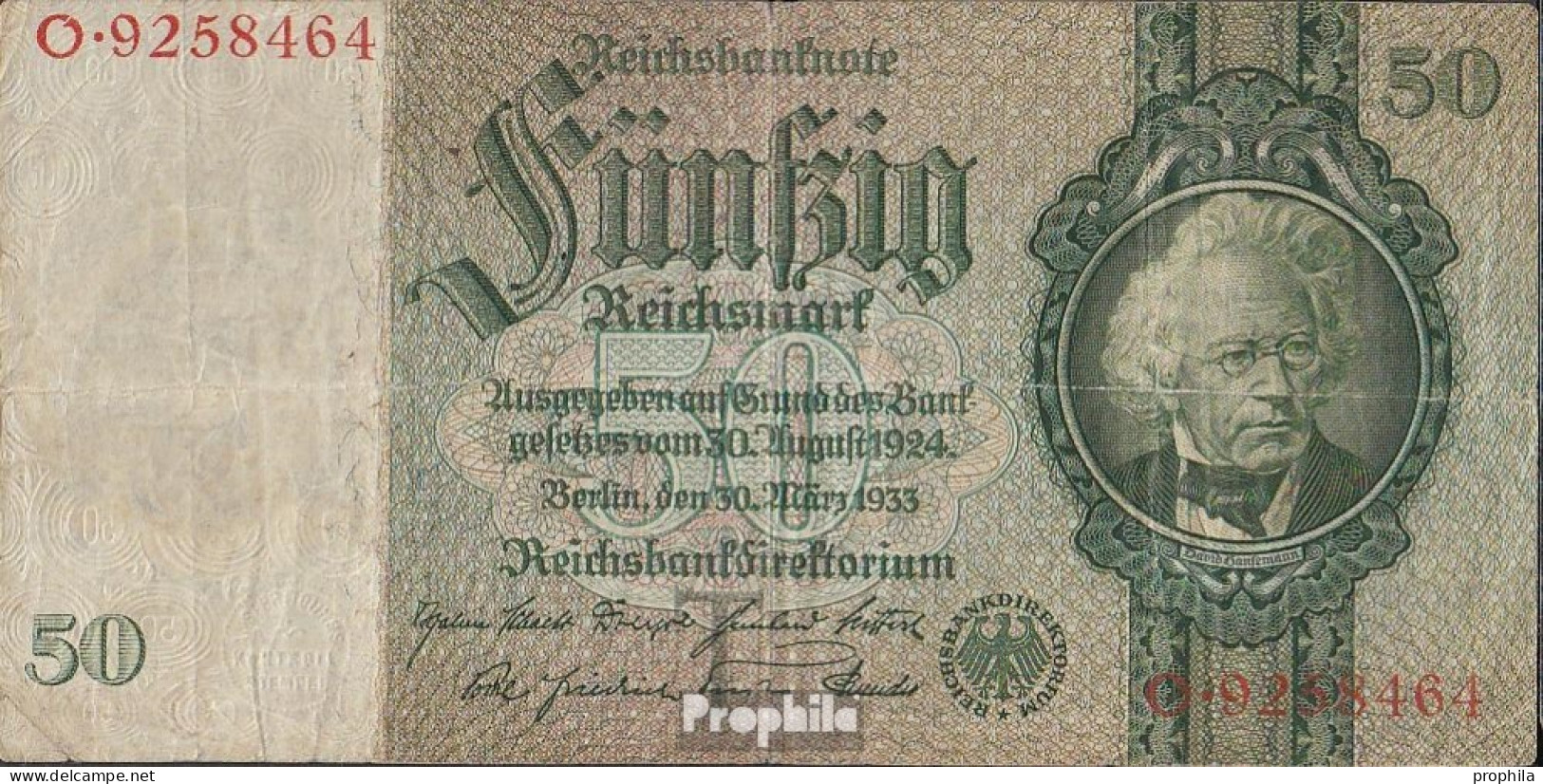 Deutsches Reich Rosenbg: 175a, Udr.-Bst.: T, Serien: A-P, KN 7-stellig Gebraucht (III) 1933 50 Reichsmark - 50 Reichsmark