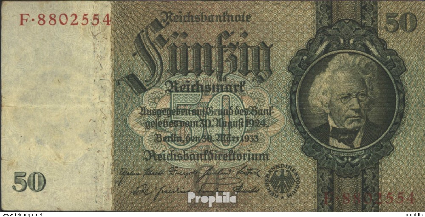 Deutsches Reich Rosenbg: 175a, Udr.-Bst.: O, Serien: A-P, KN 7-stellig Gebraucht (III) 1933 50 Reichsmark - 50 Reichsmark