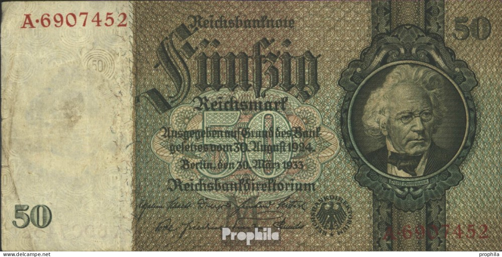 Deutsches Reich Rosenbg: 175a, Udr.-Bst.: M, Serien: A-P, KN 7-stellig Gebraucht (III) 1933 50 Reichsmark - 50 Reichsmark