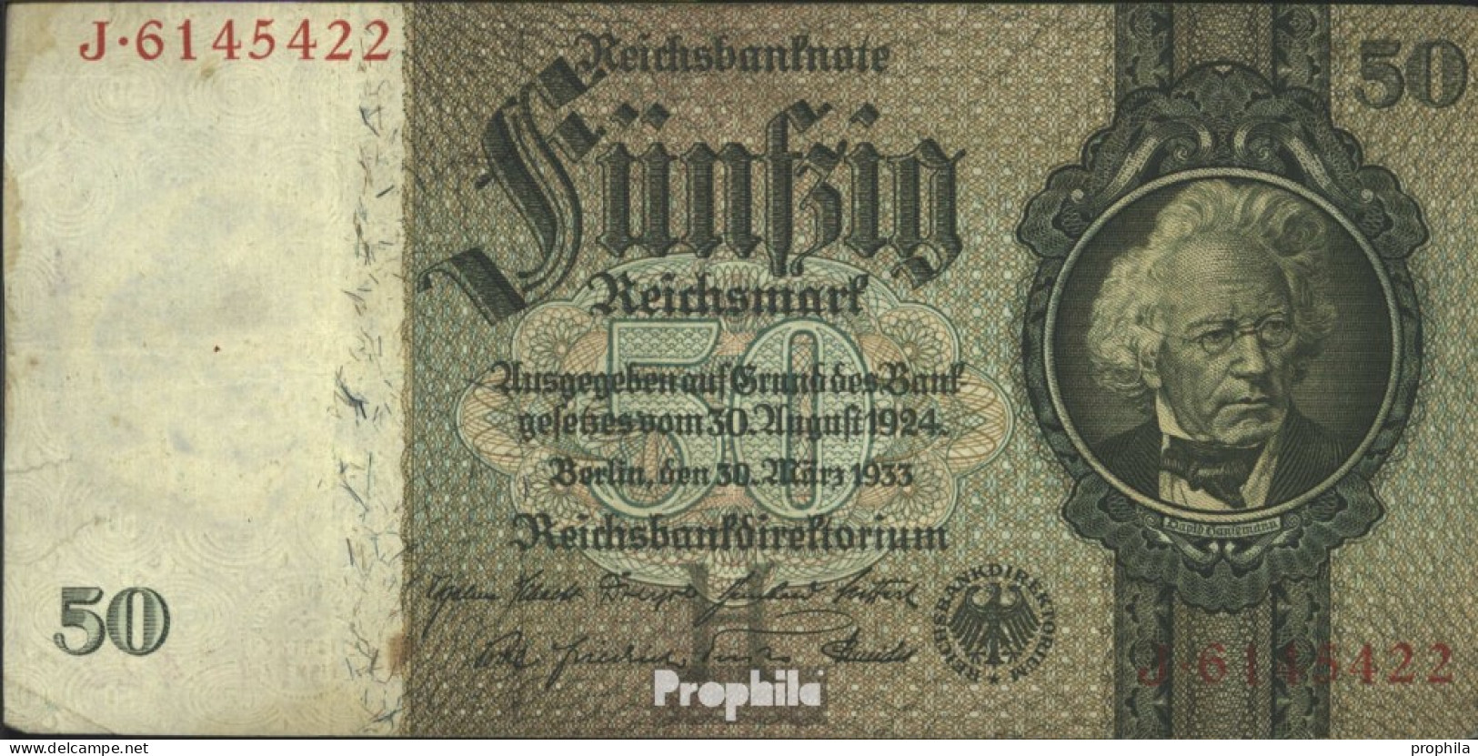 Deutsches Reich Rosenbg: 175a, Udr.-Bst.: H, Serien: A-P, KN 7-stellig Gebraucht (III) 1933 50 Reichsmark - 50 Reichsmark