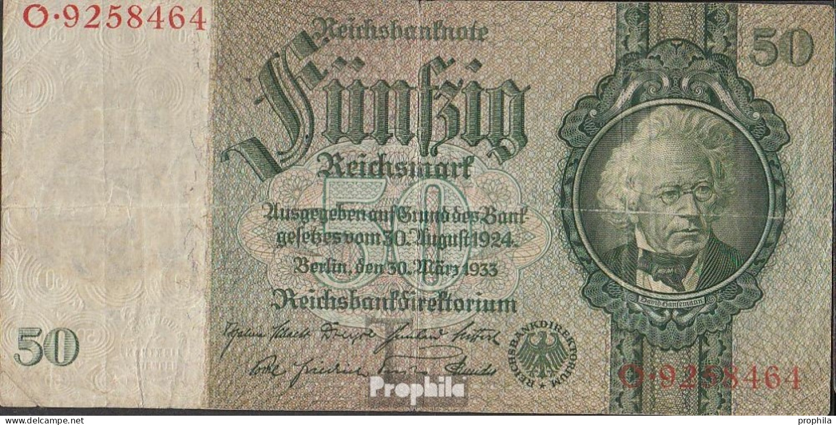 Deutsches Reich Rosenbg: 175a, Udr.-Bst.: B, Serien: A-P, KN 7-stellig Gebraucht (III) 1933 50 Reichsmark - 50 Reichsmark