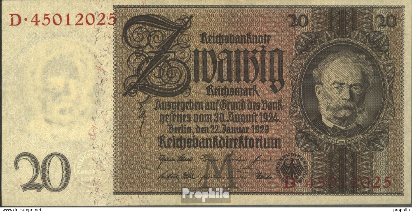 Deutsches Reich Rosenbg: 174b, Udr.-Bst. M, Serien: B-G, Zwischenform Gebraucht (III) 1929 20 Reichsmark - 20 Mark