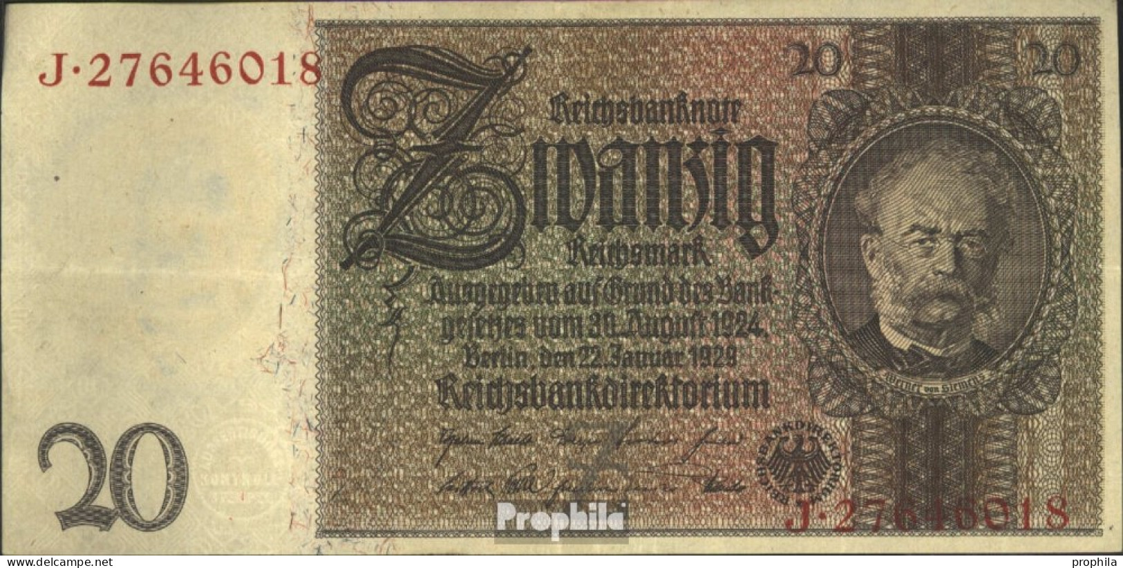 Deutsches Reich Rosenbg: 174a, Udr.-Bst.: Z, Serien: F-K Gebraucht (III) 1929 20 Reichsmark - 20 Mark