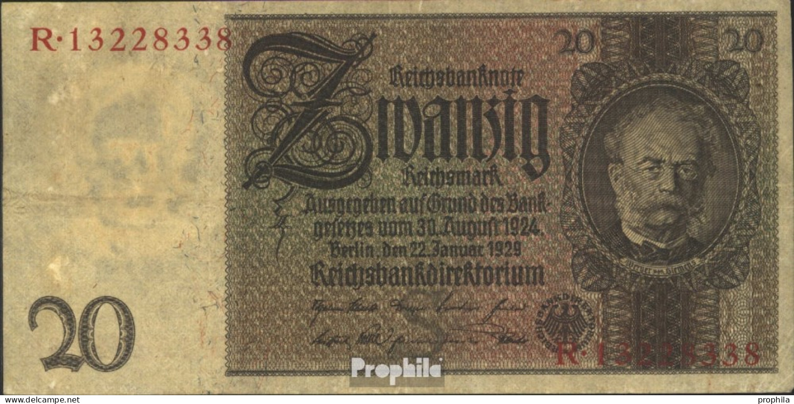 Deutsches Reich Rosenbg: 174a, Udr.-Bst.: S, Serien: Q-U Gebraucht (III) 1929 20 Reichsmark - 20 Mark