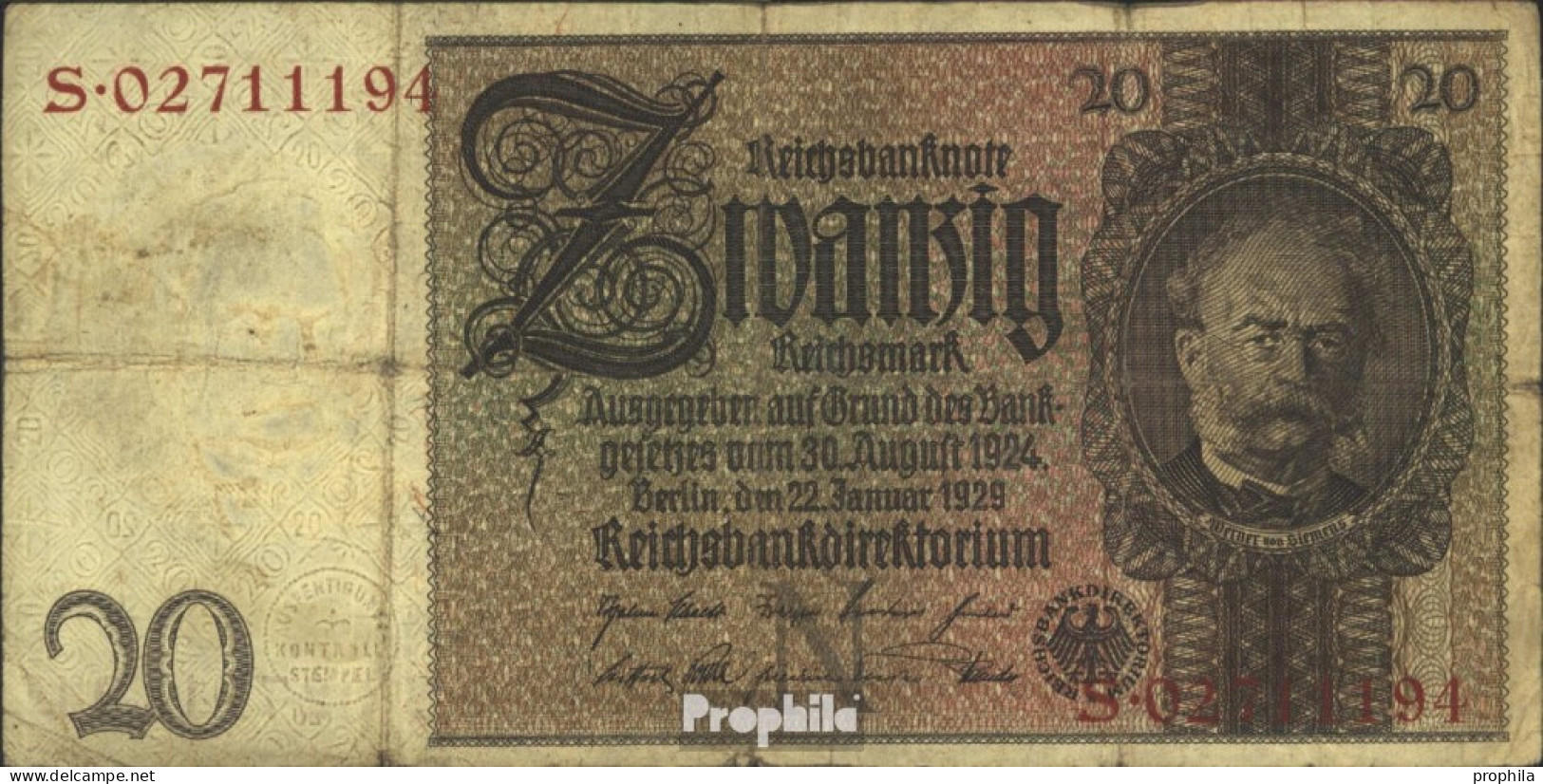 Deutsches Reich Rosenbg: 174a, Udr.-Bst.: N, Serien: Q-U Gebraucht (III) 1929 20 Reichsmark - 20 Mark