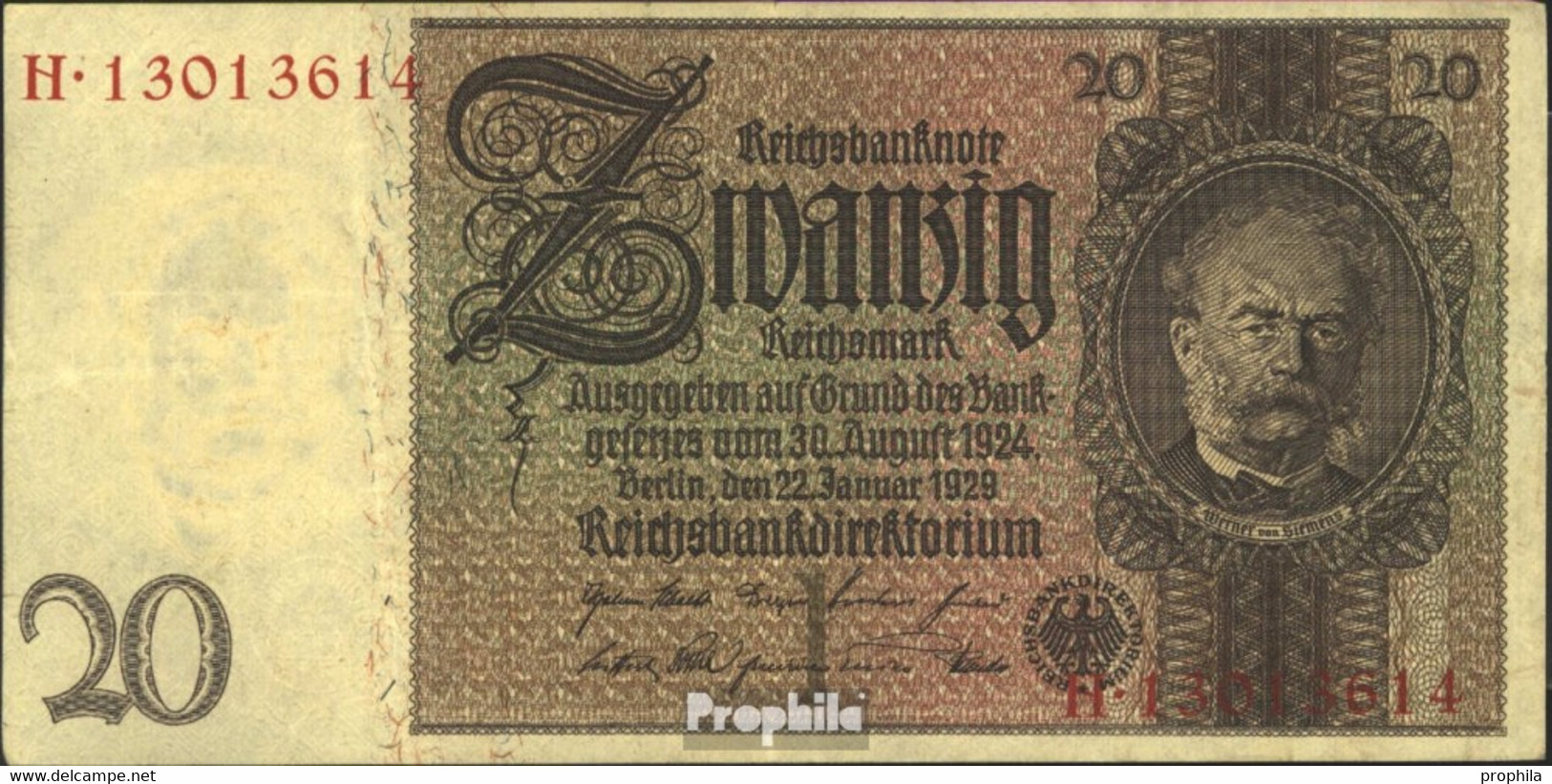 Deutsches Reich Rosenbg: 174a, Udr.-Bst.: I, Serien: F-K Gebraucht (III) 1929 20 Reichsmark - 20 Mark