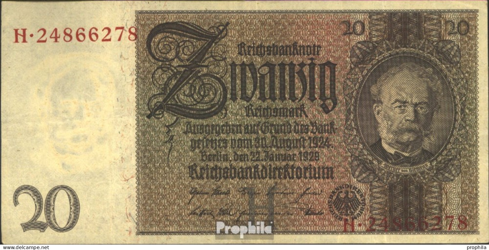 Deutsches Reich Rosenbg: 174a, Udr.-Bst.: H, Serien: F-K Gebraucht (III) 1929 20 Reichsmark - 20 Mark