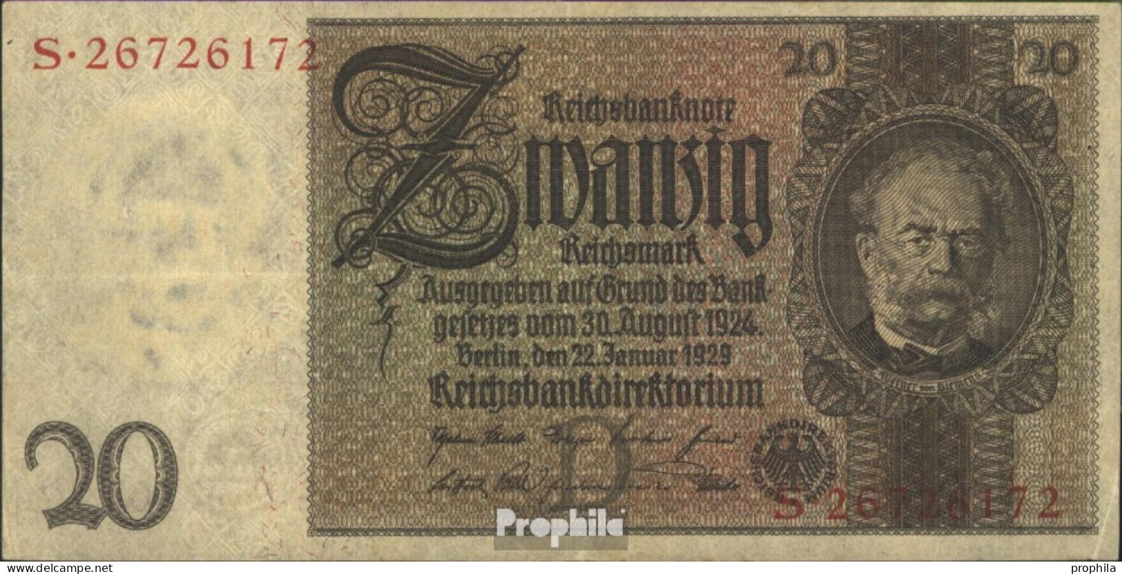 Deutsches Reich Rosenbg: 174a, Udr.-Bst.: D, Serien: Q-U Gebraucht (III) 1929 20 Reichsmark - 20 Mark