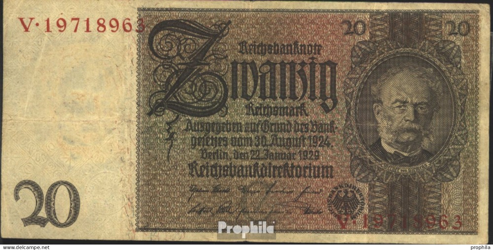 Deutsches Reich Rosenbg: 174a, Udr.-Bst.: C, Serien: V-Z Gebraucht (III) 1929 20 Reichsmark - 20 Mark