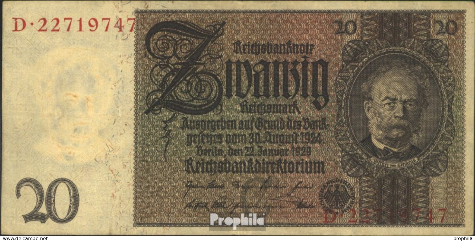 Deutsches Reich Rosenbg: 174a, Udr.-Bst.: C, Serien: A-E Gebraucht (III) 1929 20 Reichsmark - 20 Mark