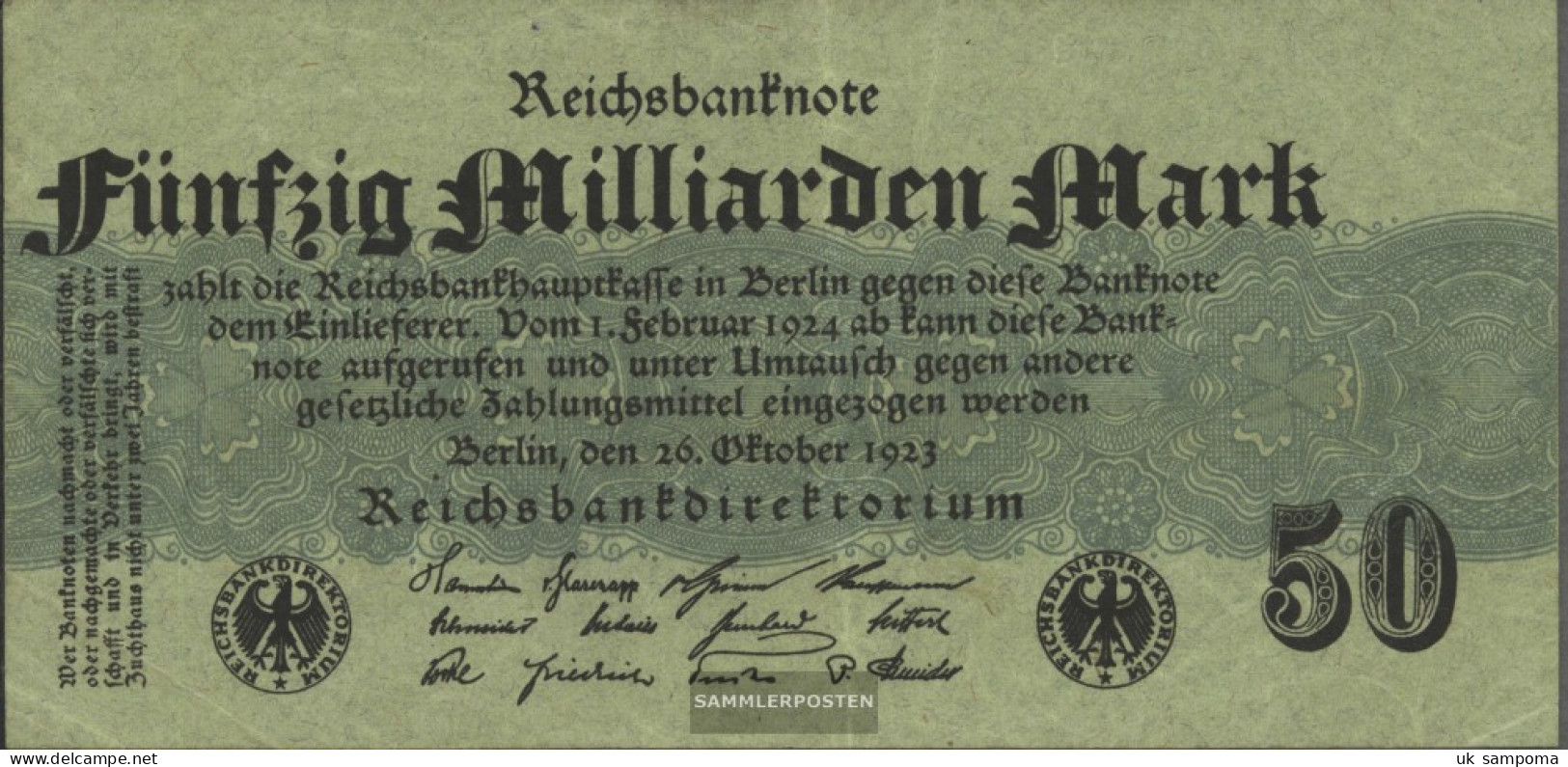 German Empire Rosenbg: 122a, Green, Without Firmenzeichen, Without Kontrollnummer Used (III) 1923 50 Billion Mark - 50 Milliarden Mark