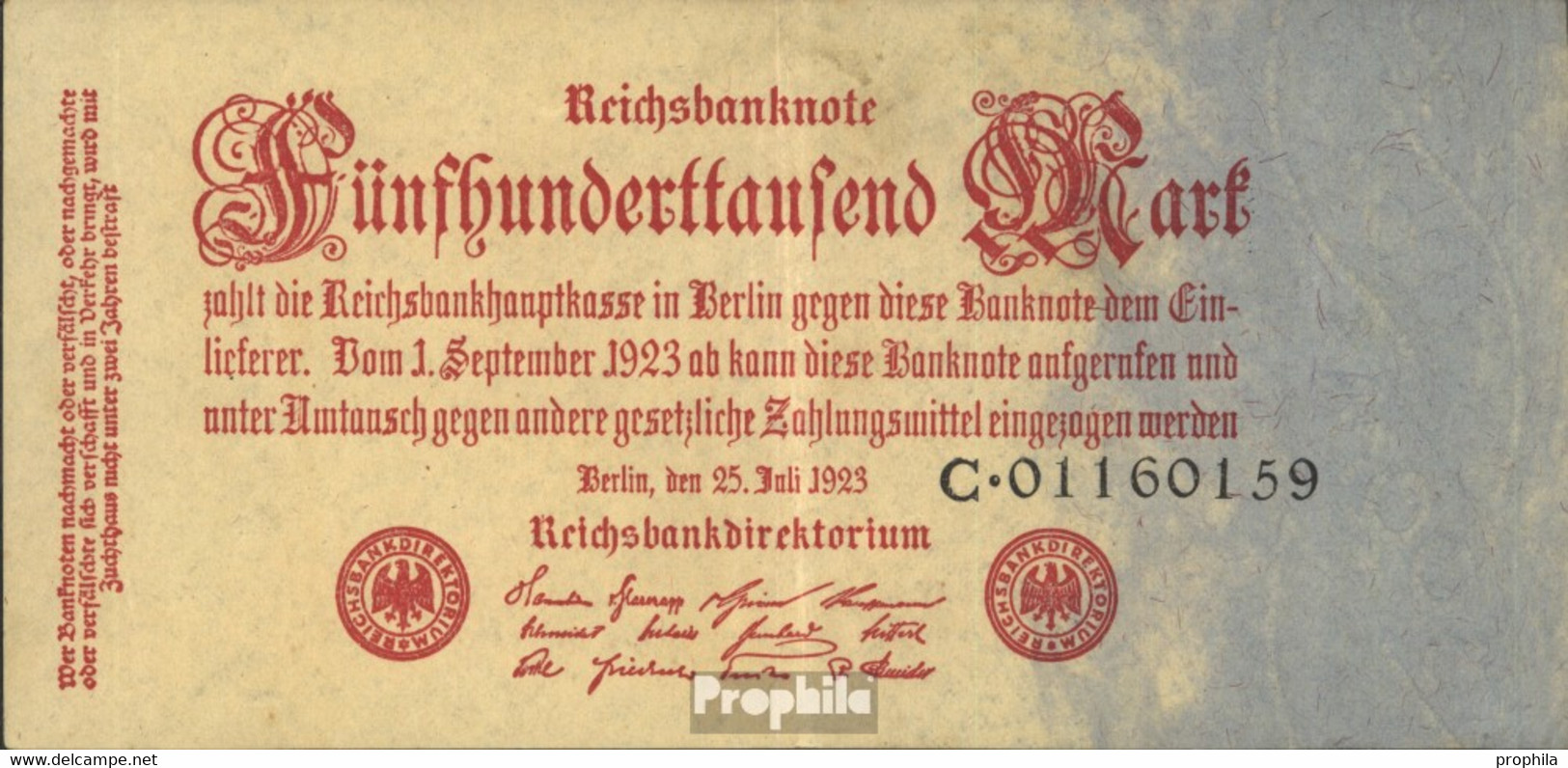 Deutsches Reich Rosenbg: 91a, Reichsdruckerei Gebraucht (III) 1923 500.000 Mark - 500.000 Mark