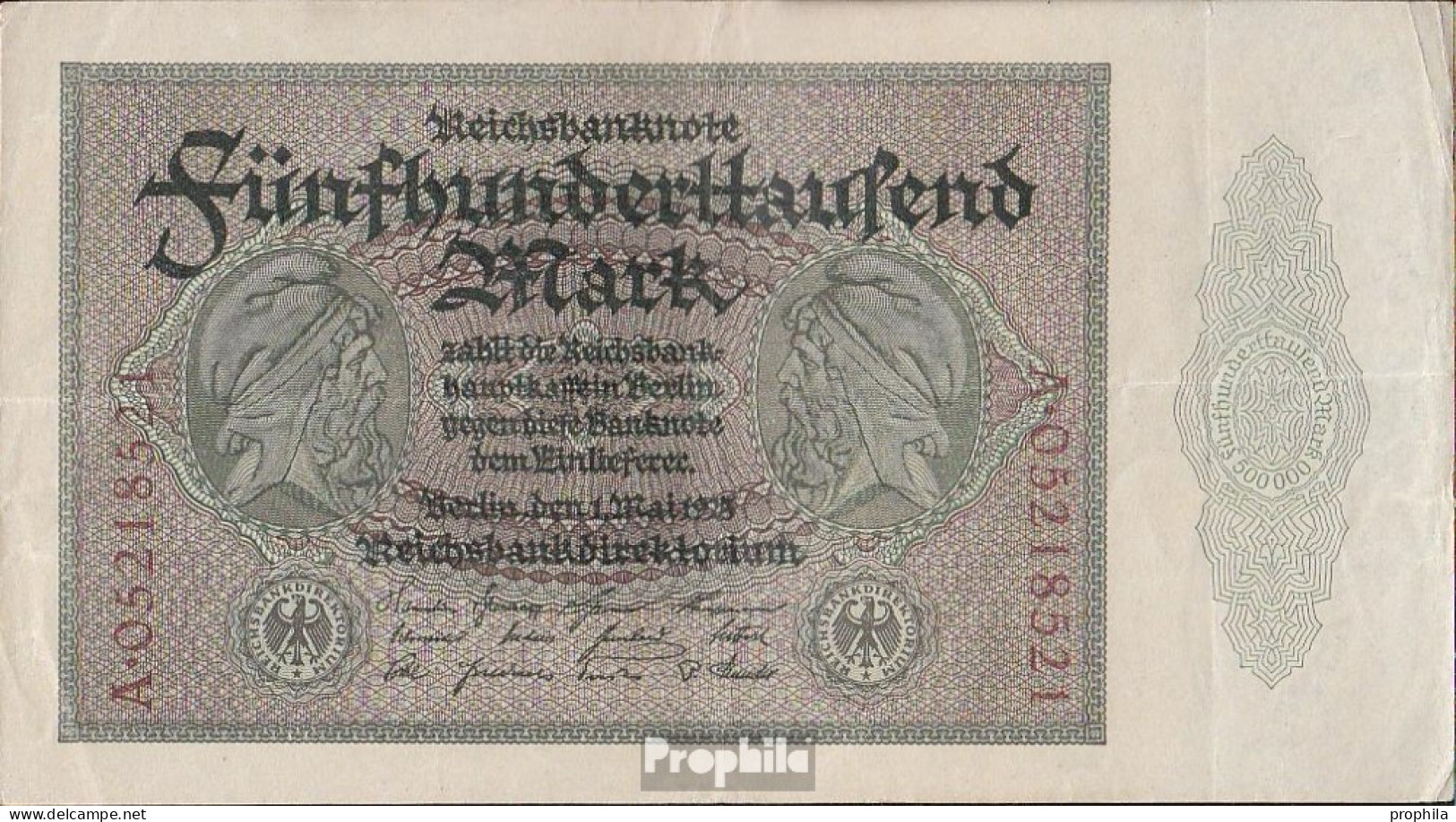 Deutsches Reich Rosenbg: 87b, Reichsdruckerei 8stellige Kontrollnummer Gebraucht (III) 1923 500.000 Mark - 500000 Mark