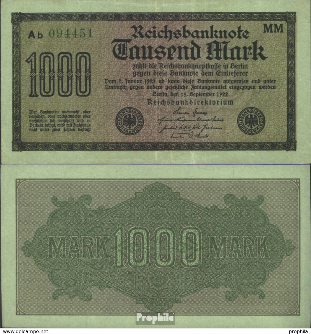 Deutsches Reich Rosenbg: 75f, Wasserzeichen Vielecke 6stellige Kontrollnummer Gebraucht (III) 1922 1.000 Mark - 1000 Mark