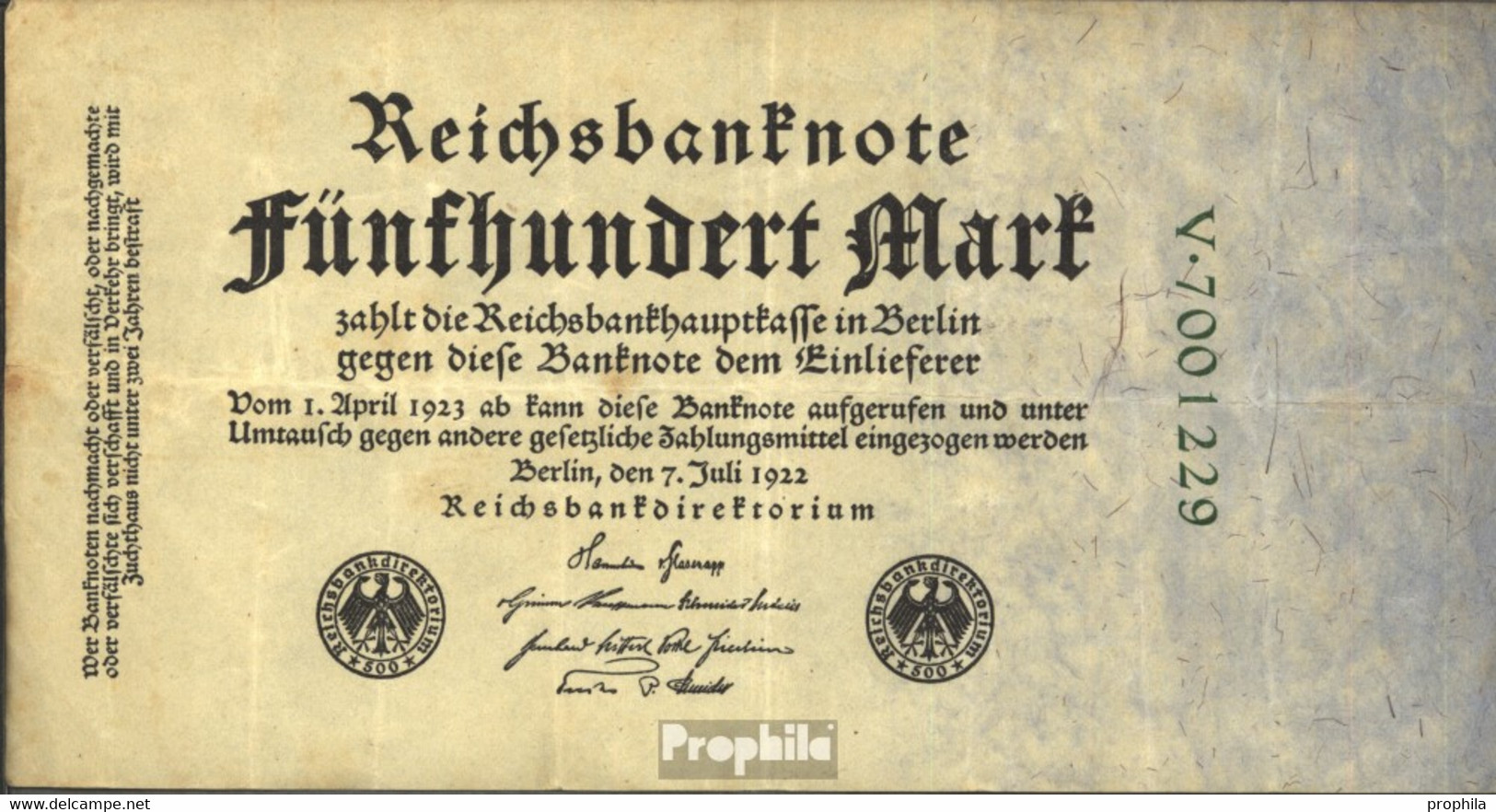 Deutsches Reich Rosenbg: 71b, 7stellige Kontrollnummer Gebraucht (III) 1922 500 Mark - 500 Mark