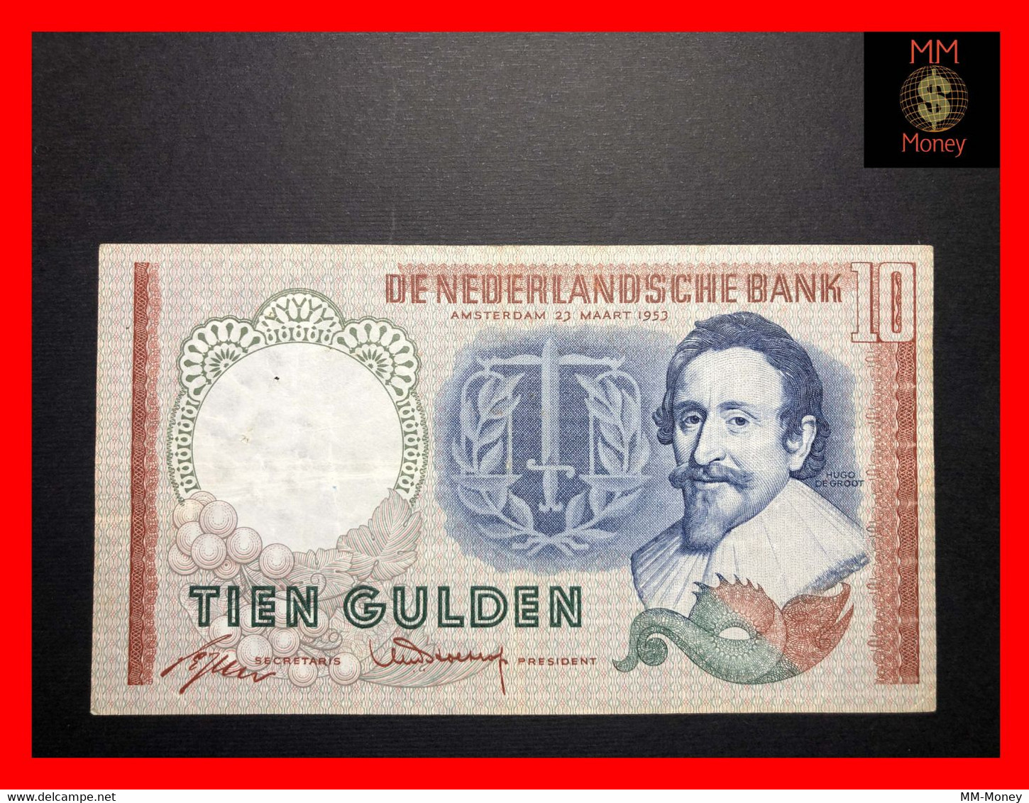 NETHERLANDS  10 Gulden  23.3.1953  P. 85    VF + - 10 Gulden