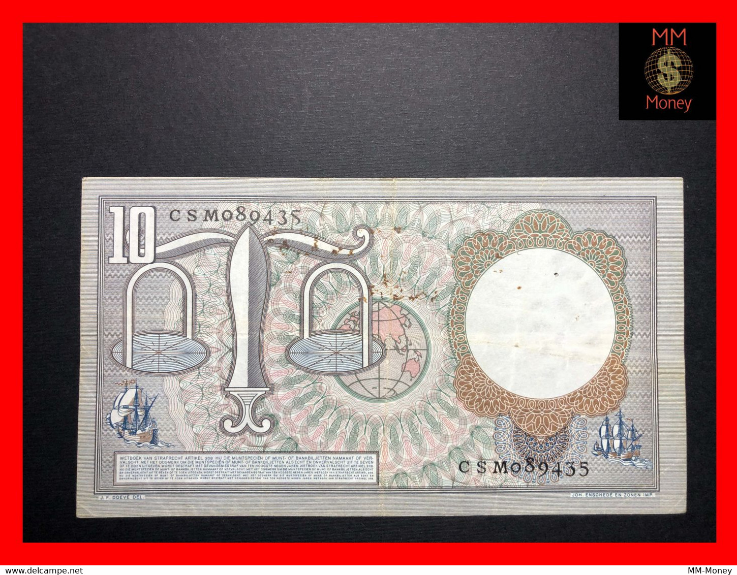 NETHERLANDS  10 Gulden  23.3.1953  P. 85    VF + - 10 Gulden
